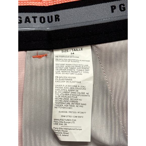 NWT PGA Tour Shorts Living Coral 34 Moisture Wicking Performance Stretch Fabric - Picture 5 of 6